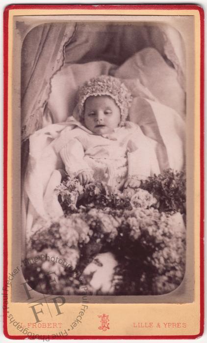 Baby in a cot with flowers