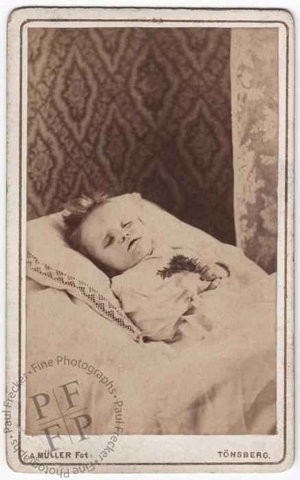 Infant with sprig of flowers